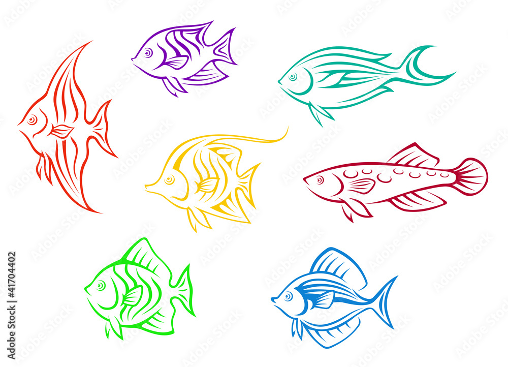 Fototapeta premium Colorful aquarium fishes set