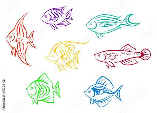 Colorful aquarium fishes set