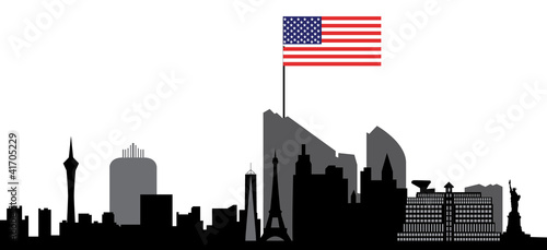 las vegas skyline with flag