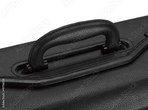 Black leather handle suitcase closeup
