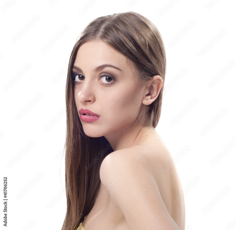 Portrait of beautiful young lady with long dark hair Portrait of beautiful young lady with long dark hair