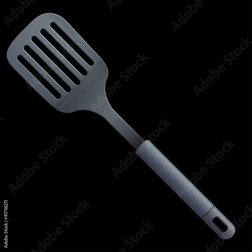Vector slotted kitchen spoon isolated on a black background