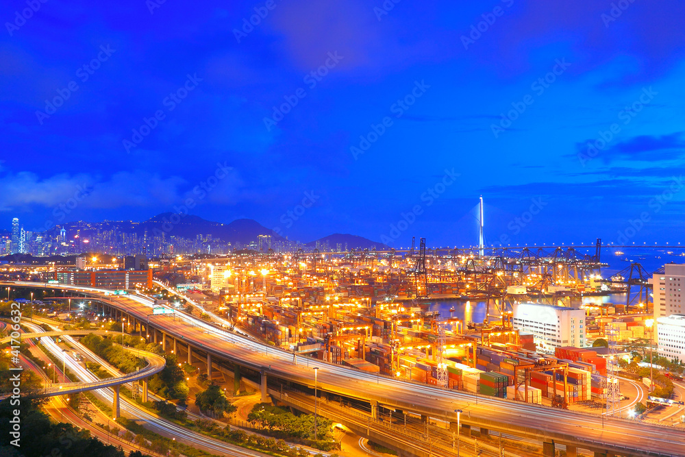 Fototapeta premium Cargo Terminal and highways at sunset