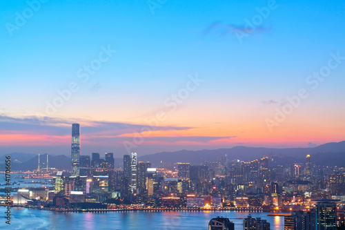 sunset in hong kong city