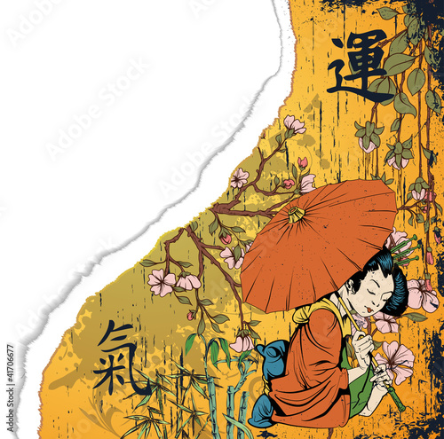 torn cardboard with geisha