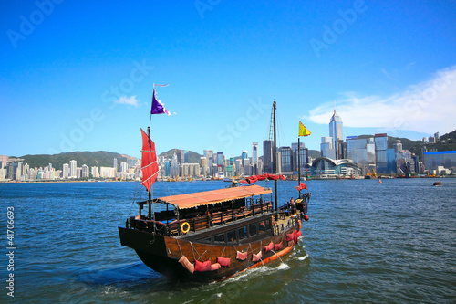 sail boat in asia city, hong kong
