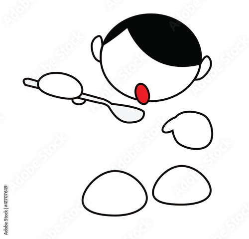Funny cartoon boy eating isolated on white