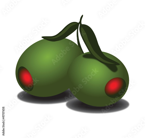 Green olives stuffed with chili pepper isolated on white