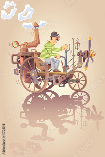 Inventor and his steam car.