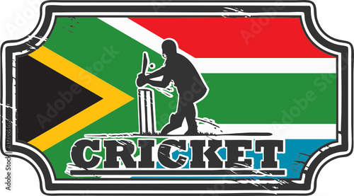 Abstract grungy cricket stamp with South Africa flag, vector