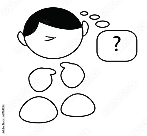 Funny cartoon boy thinking isolated on white