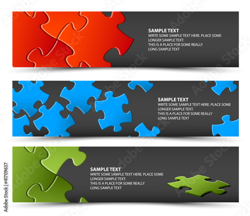 Set of dark puzzle horizontal banners