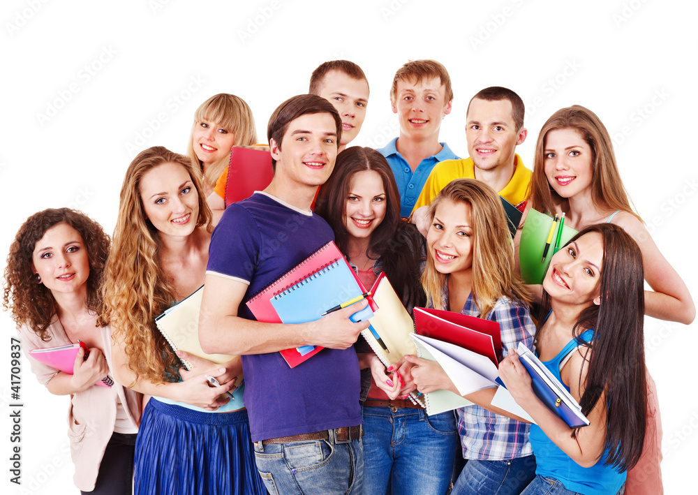 Group student with notebook. Group student with notebook.