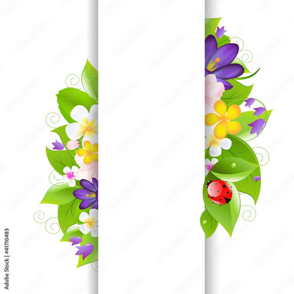 Fototapeta premium Flowers And Ladybug With Paper