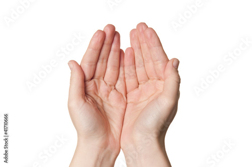 Woman hands over a white background