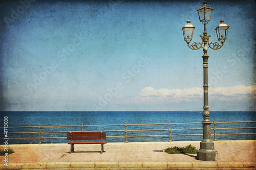 Paesaggio, mare, lampione, panchina, Sicilia photo