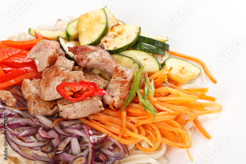 meat with vegetables and noodles