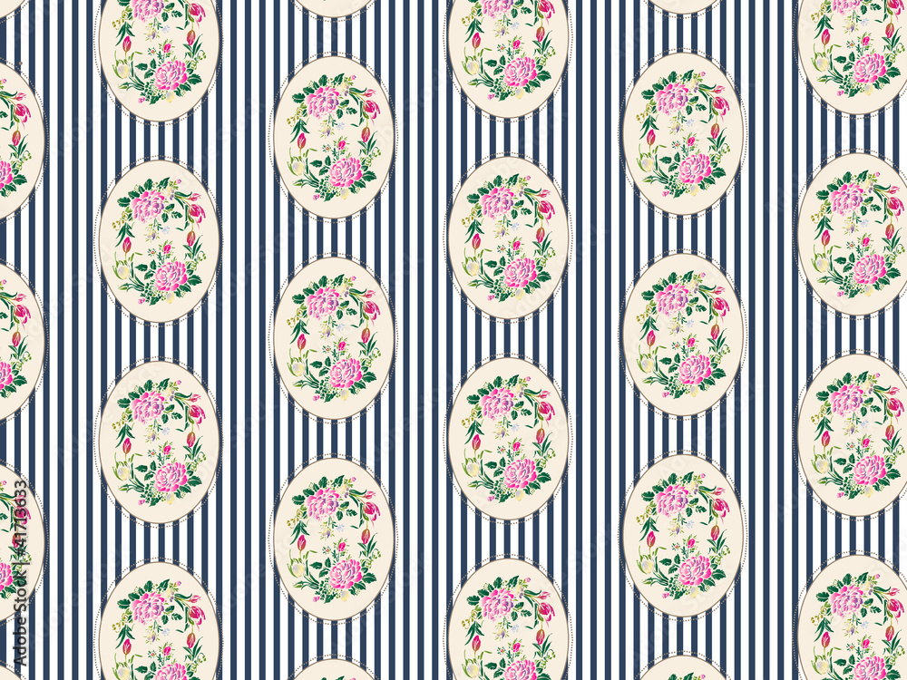 Fond rayures fleurs