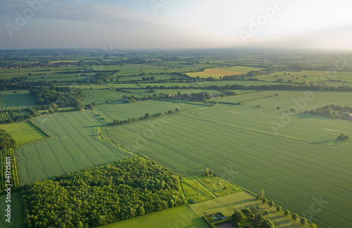 Foto view over the early summer green fields from the air; East Angli