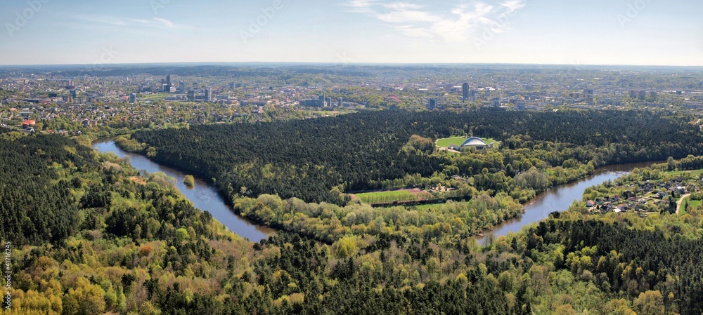 Vilnius city and nature with forests and river