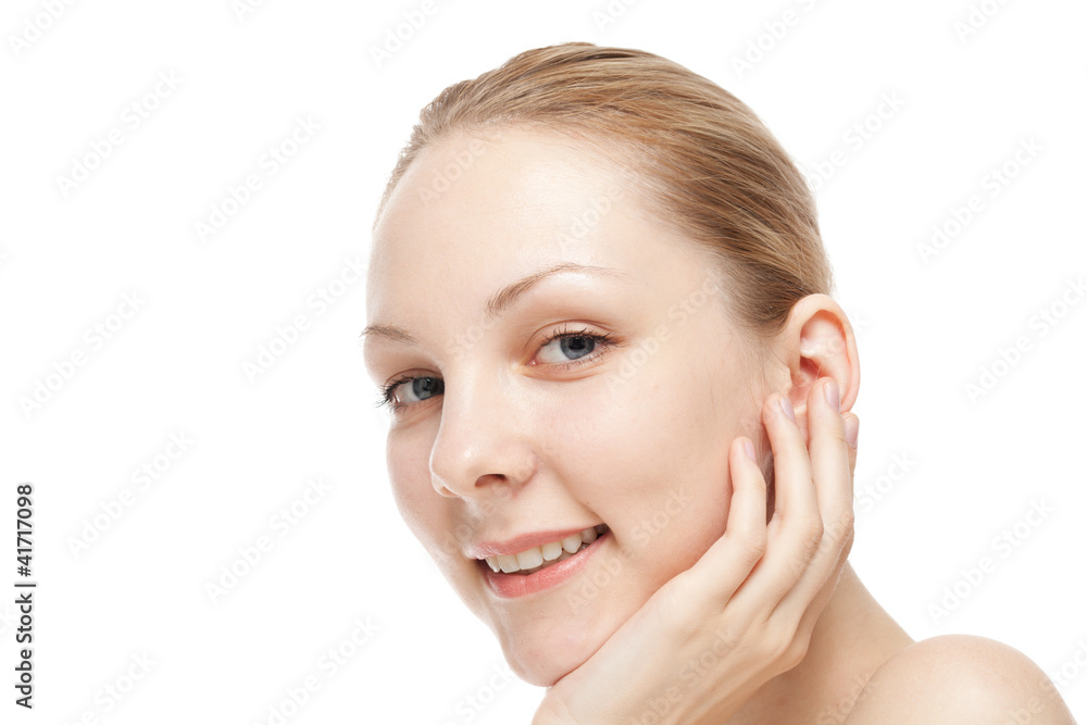 Portrait of beautiful young woman on white background Portrait of beautiful young woman on white background