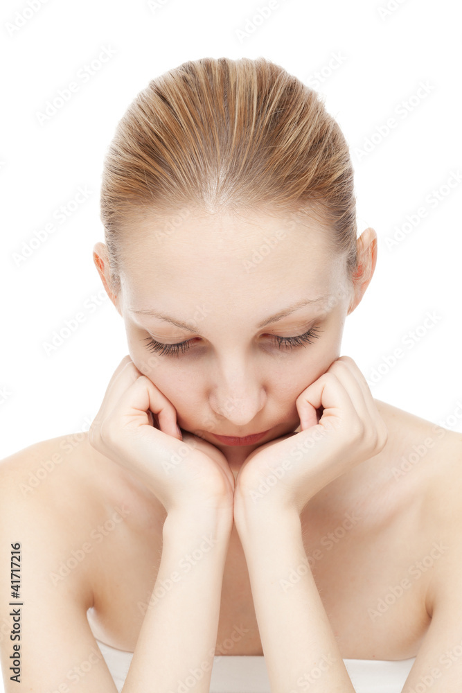 Portrait of beautiful young woman on white background Portrait of beautiful young woman on white background