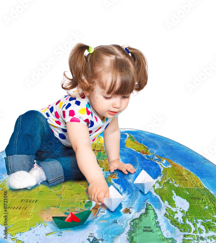 beautiful girl lets boats, isolated