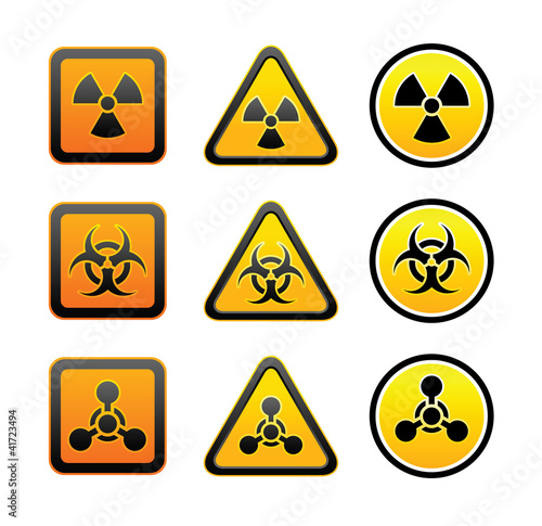 Set hazard warning radiation symbols