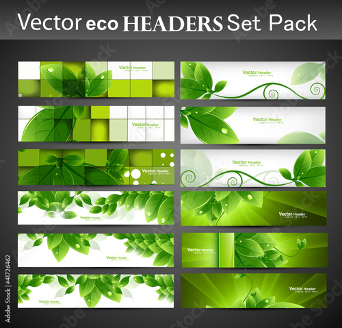 abstract eco set of vector Headers