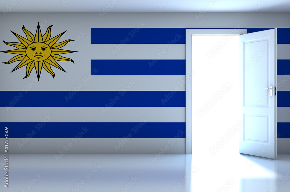 Fototapeta premium Uruguay flag on empty room