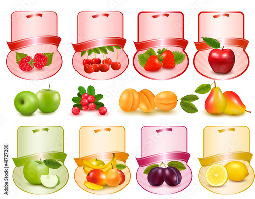Set of labels with berries and fruit  Vector illustration