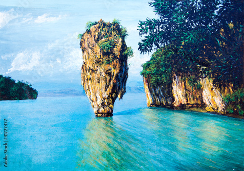 Fototapeta Naklejka Na Ścianę i Meble -  Small island on the sea by oil painting