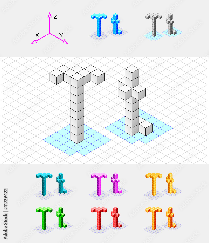Isometric font from the cubes.Letter T. Vector Isometric font from the cubes.Letter T. Vector