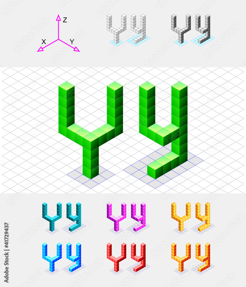 Isometric font from the cubes.Letter Y. Vector