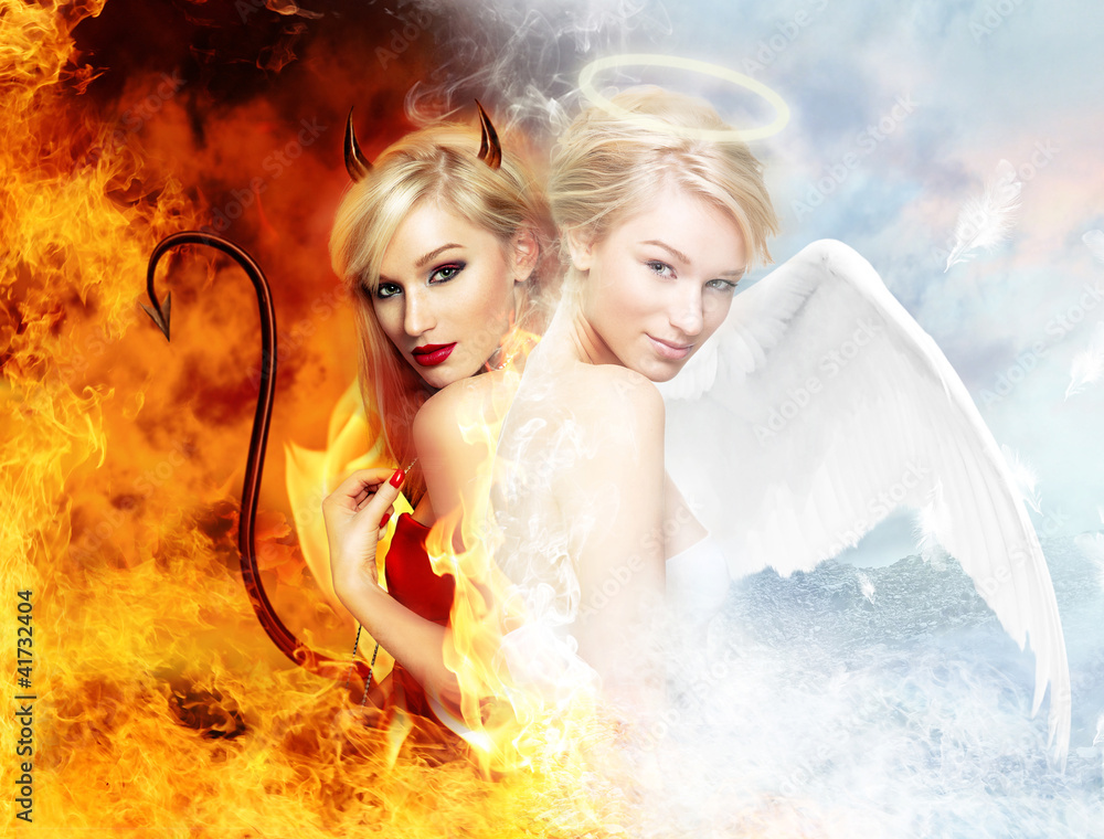 Sexy devil vs gorgeous angel Stock-Foto | Adobe Stock