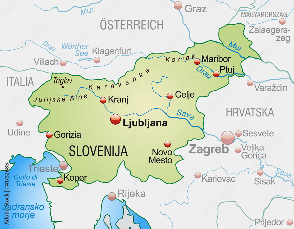 Vettoriale Stock map of slovenia with neighboring countries