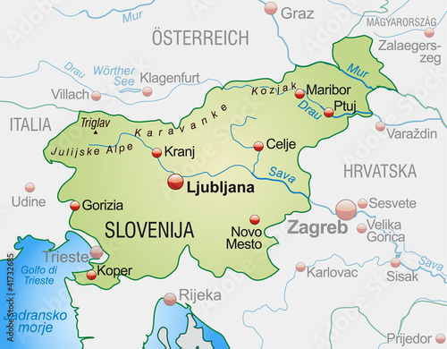 Canvas Print map of slovenia with neighboring countries
