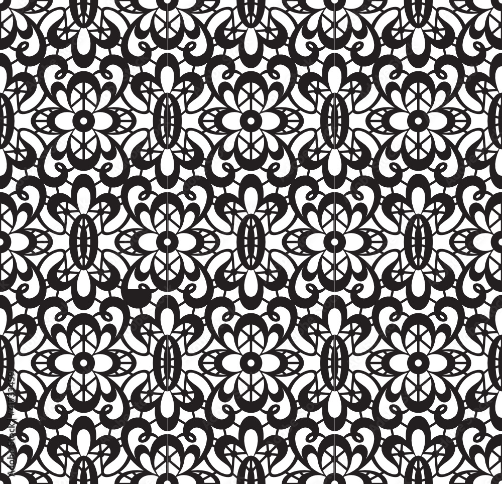 Seamless black lace pattern on white Stock Vector | Adobe Stock