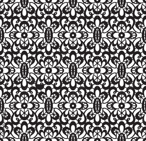 Seamless black lace pattern on white