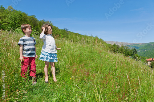 Two child exploration outdoor