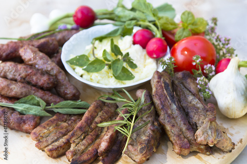 American Balkan BBQ served with organic vegetable DOF
