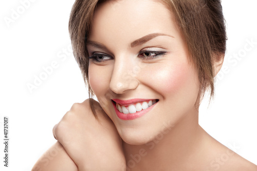 attractive smiling woman portrait on white background