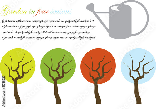 vector background with tree in four seasons and watering can
