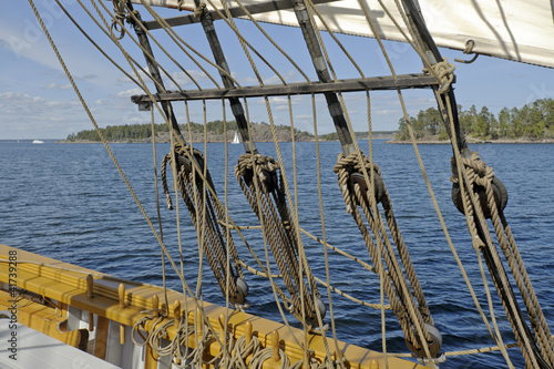 View from brig sailing in the Stockholm archipelago