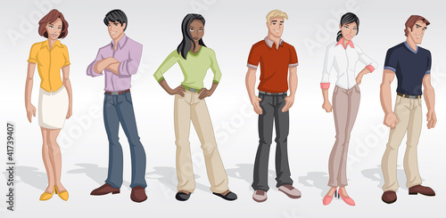 Group cartoon business people. Teenagers.