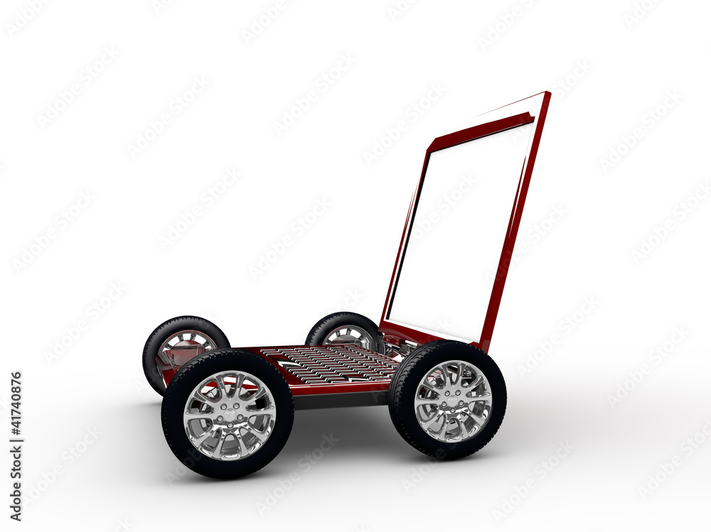 Laptop with tyres isolated on a white background Laptop with tyres isolated on a white background