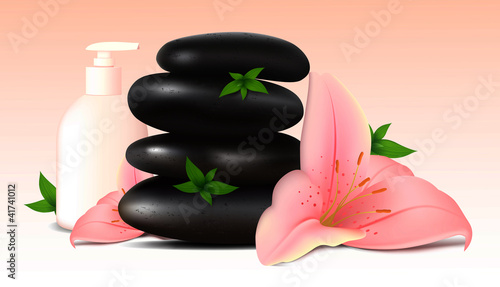 Vector illustration of spa stones and lilies