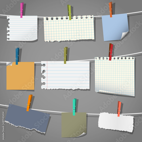 Various notes and a clothes pegs