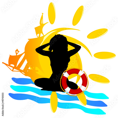 sun illustration with girl silhouette