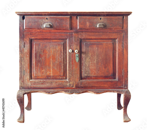 Old wooden cabinet isolated on white background